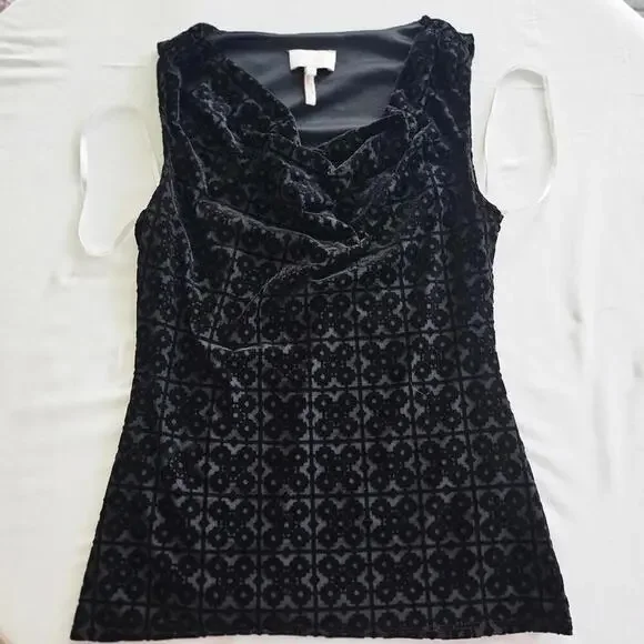 NWOT Laundry by Shelli Segal Black Burnout Velvet Cowl Neck Tank Top Small - Picture 3 of 9